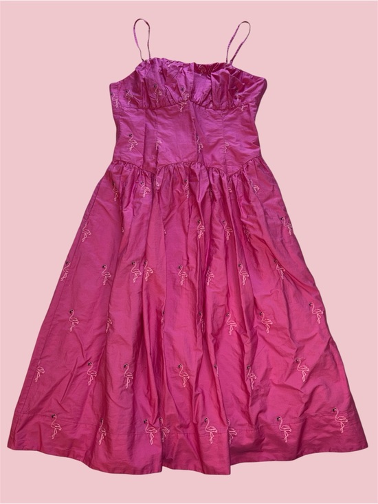 Free Assembly Dresses & Skirts - (🎃3 for 12🎃) Free Assembly Pink Midi Sleeveless Dress with Embroidered Flamingos